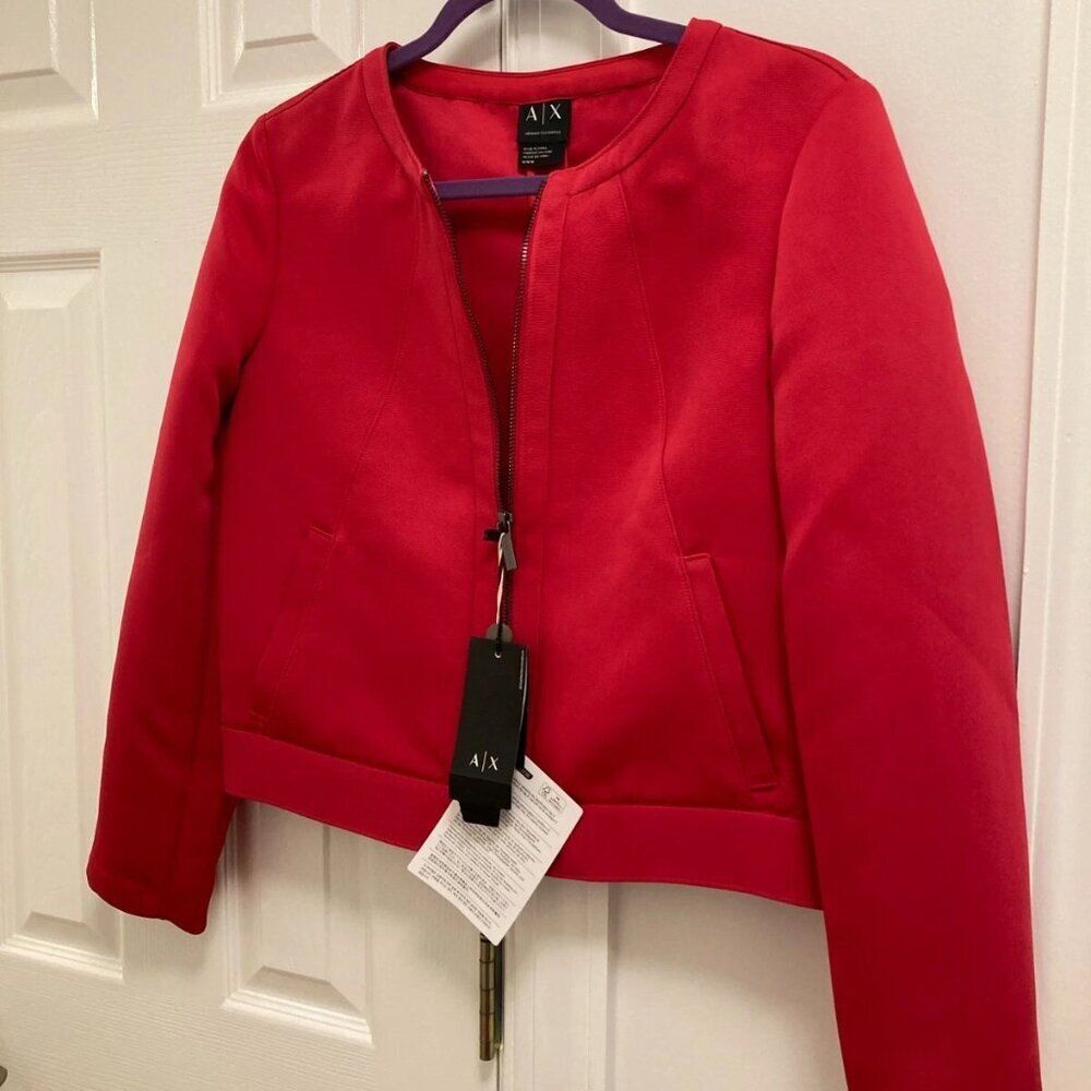 NEW - ARMANI EXCHANGE Collarless Blazer Jacket, Size M Coral Pink